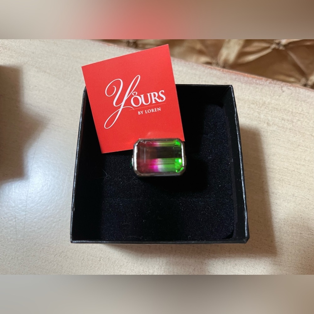 Yours by LOREN NWT Watermelon Tourmaline Sterling with Ruthenium Ring 🩷